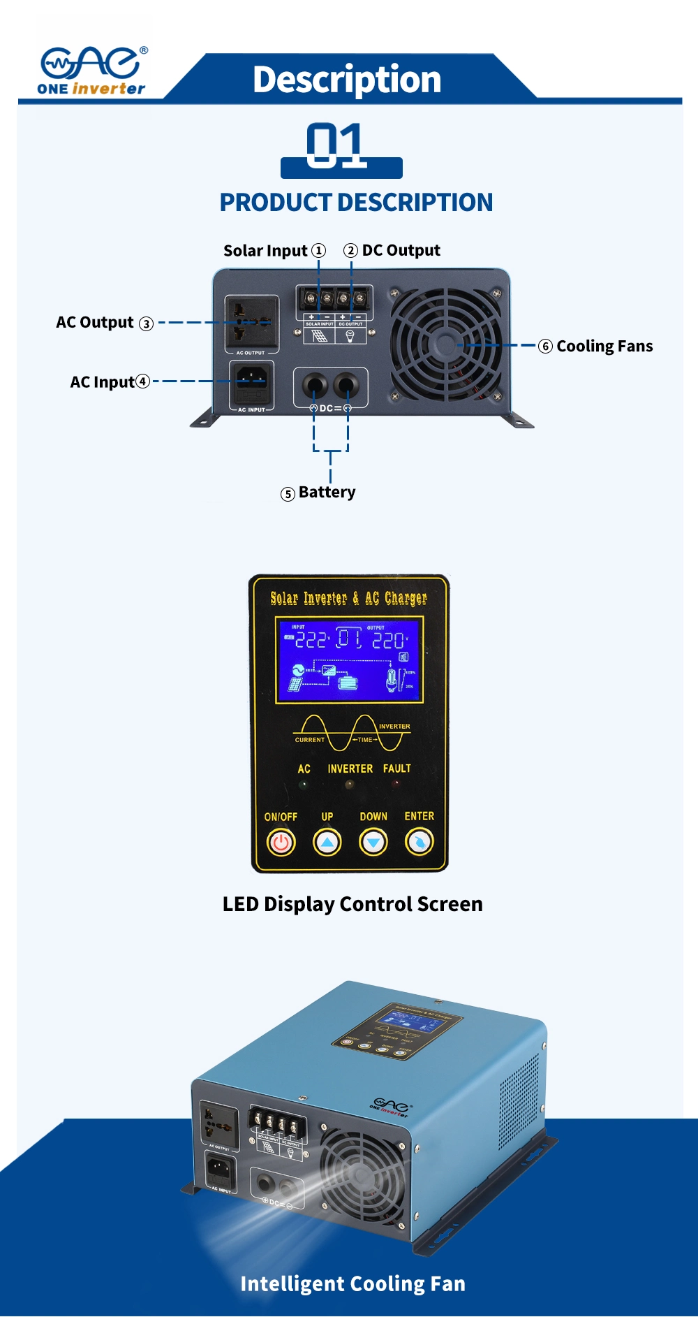 Low Frequency 12VDC 220VAC Inverters Pure Sine Wave Hybrid Solar Inverter 500W with PWM Charge Controller